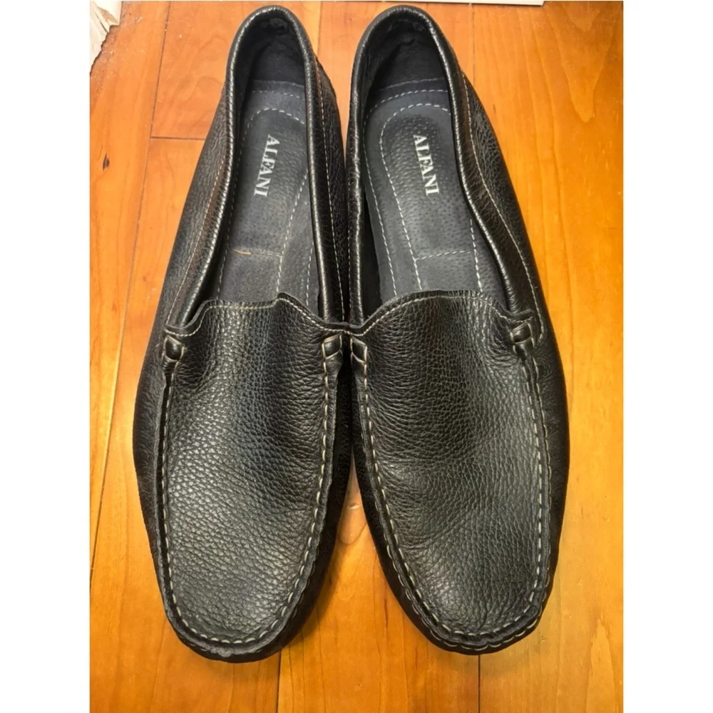 Alfani Black Pebble-Grain Leather Slip-On Loafers